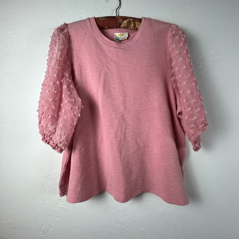 Maeve by Anthropologie Women’s Sheer Puff Sleeve Dots Pullover Pink Top 1X